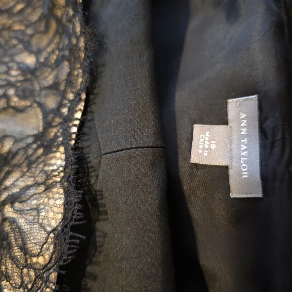 Ann Taylor Black Bodice with Nude Lace Overlay Fit-and-Flare Dress - Picture 5 of 6